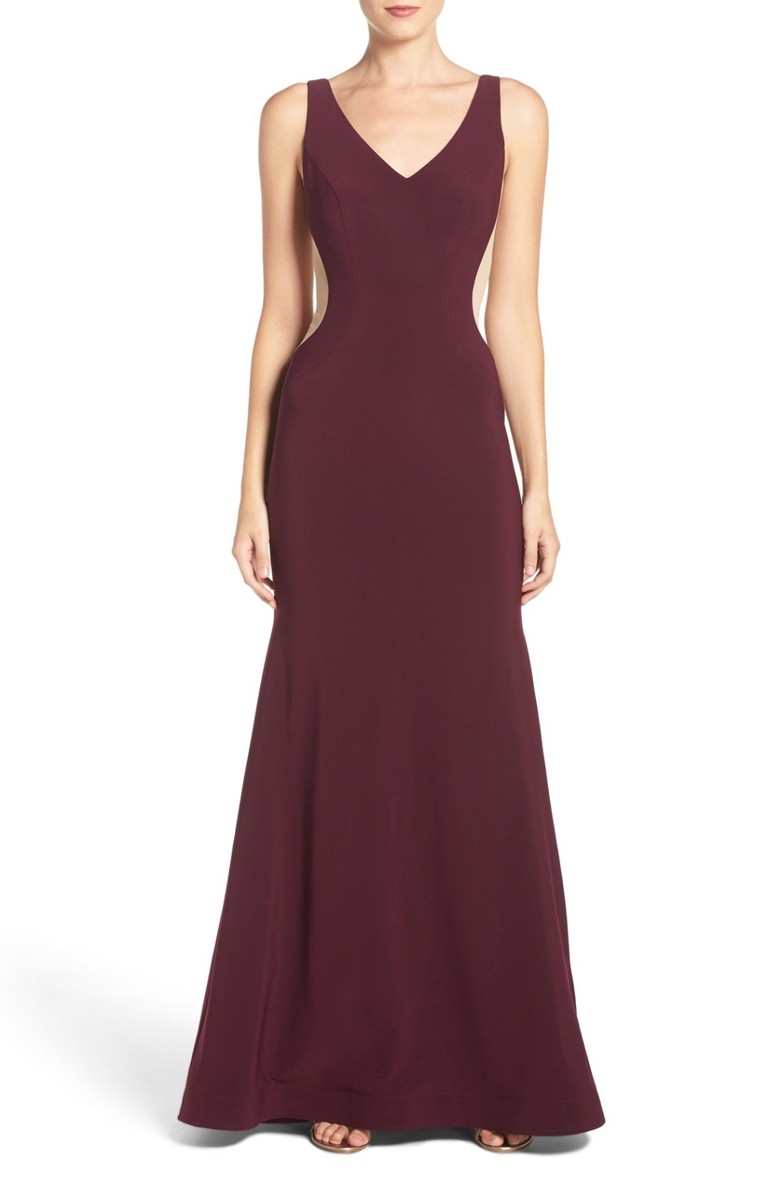 xscape burgundy dress XSCAPE MESH INSET STRETCH BURGUNDY GOWN DRESS sz 10