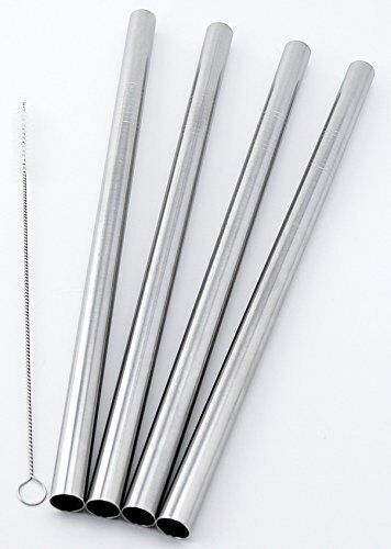 4 Pajitas de Acero Inoxidable Paja Grande Extra Anchas 1/2"" x 9.5"" Largas GRASA - - Imagen 2 de 6