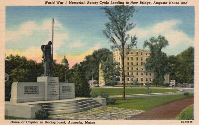 Postcard ME Augusta World War I Memorial Rotary Cycle 1950 Vintage PC J2894