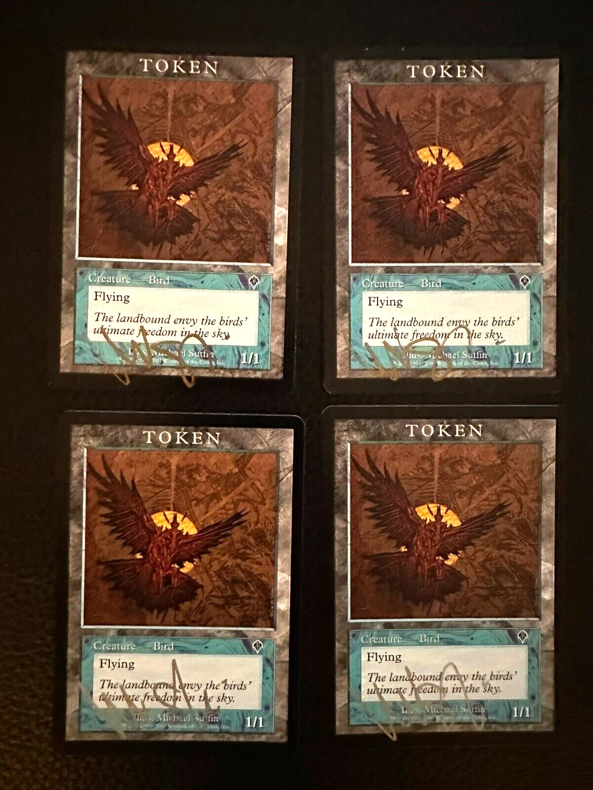 4 x Bird - Promo Token Magic Player Rewards 2001 LP MTG - Autographed!