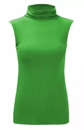 LADIES SLEEVELESS TURTLE POLO NECK TOP WOMANS PLAIN ROLL NECK TOP JUMPER 8-26 - Picture 5 of 14