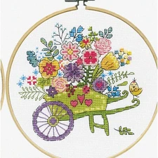 BlossomCraft Floral Stitch Kit: Vibrant Flowers on Wheels, Complete with Hoop -