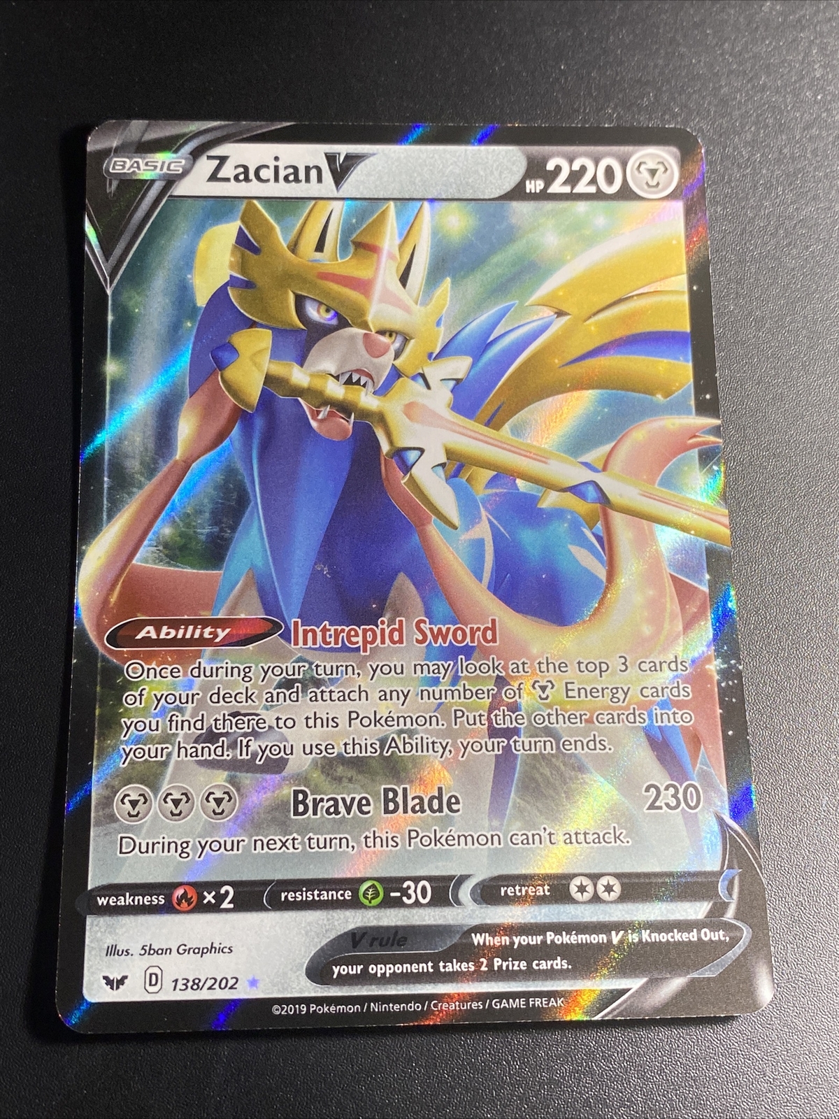 Pokemon TCG Sword & Shield Base Set - Zacian V - Full Art Holo - 138/202 - NM