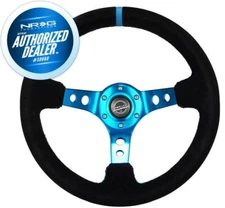 NEW NRG Deep Dish Steering Wheel 350mm Suede Blue Stitch and Mark RST-006S-BL
