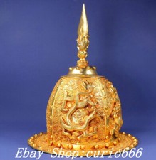 Old China Dynasty Copper Gold Gilt Dragon Loong Beast Pattern Generals Hat Cap