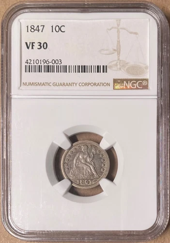 1847 NGC VF30 Liberty Seated Dime 10c