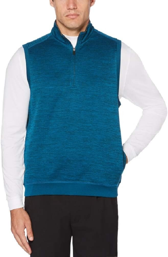 Grand Slam Men's Water-Repellent Fleece 1/4 Zip Golf Vest-Tonal Teal Heather-XL