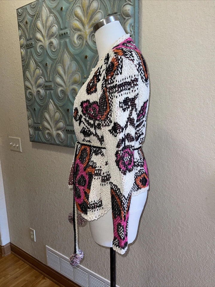 Umgee Women’s Floral Jacket Sweater Cardigan Pompom Tie Size Small - Image 2 of 4