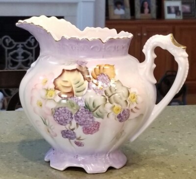 VINTAGE PITCHER~BRS B.R.S. BAUER, ROSENTHAL BAVARIA FOOTED LAVENDER WHITE FLORAL
