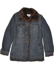 Marvin Richards Womens Sherpa Denim Jacket Uk 16 Large Blue Ramie Av90
