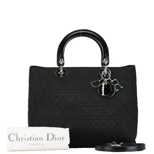 Sac à main Christian Dior Cannage Lady Dior 2 voies cuir coton noir