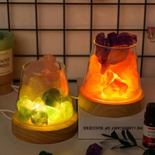 Natural Crystal Raw Stone Night Light Healing Aromatherapy Table Lamp + USB Base