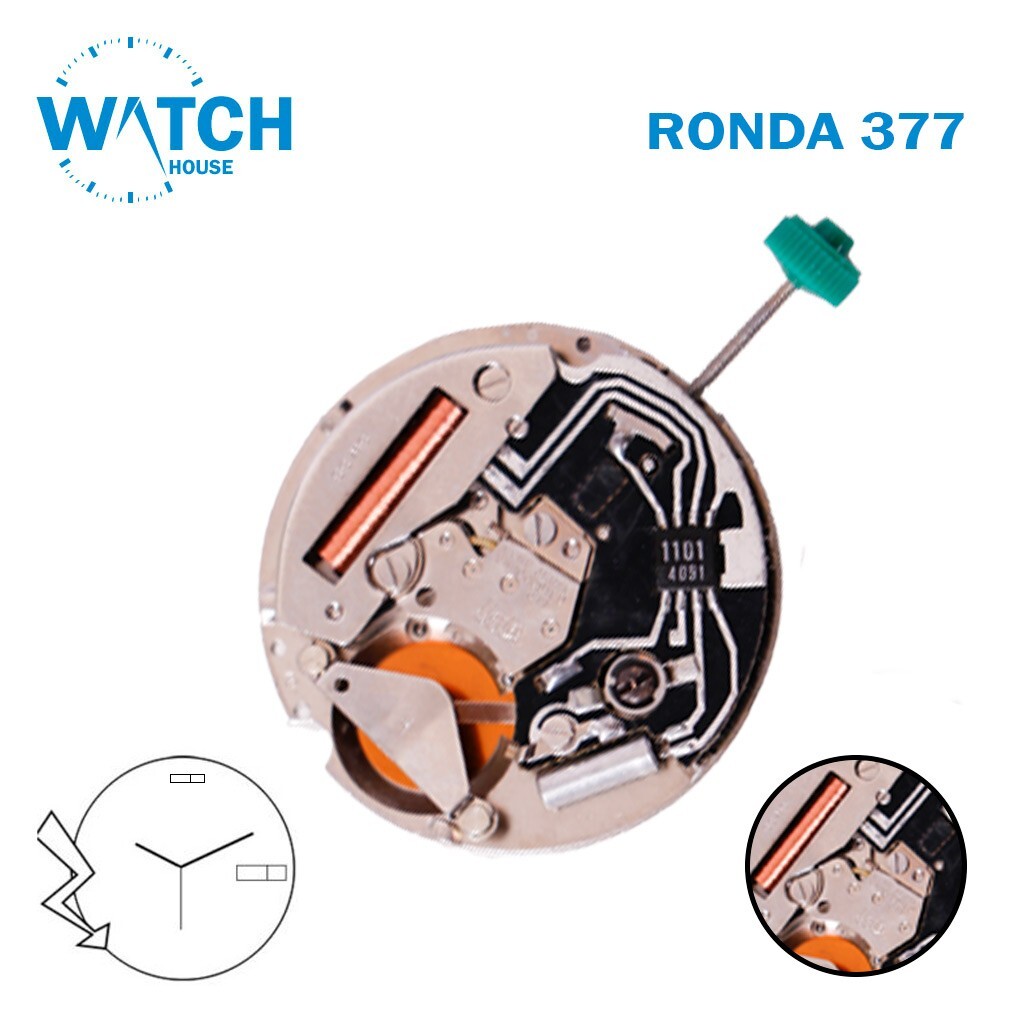 RONDA 377 Harley Swiss Made Quartz Movement, White Date-Day Disk