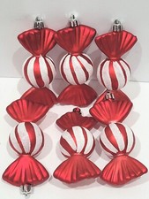 Christmas Gingerbread Candy Cane Peppermint Red White Plastic Tree Ornaments 6pc
