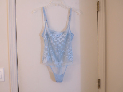 Vtg 1990s OCCHI VERDI Designed by LA PERLA Blue Poly/Cotton Mesh Bodysuit Size 3