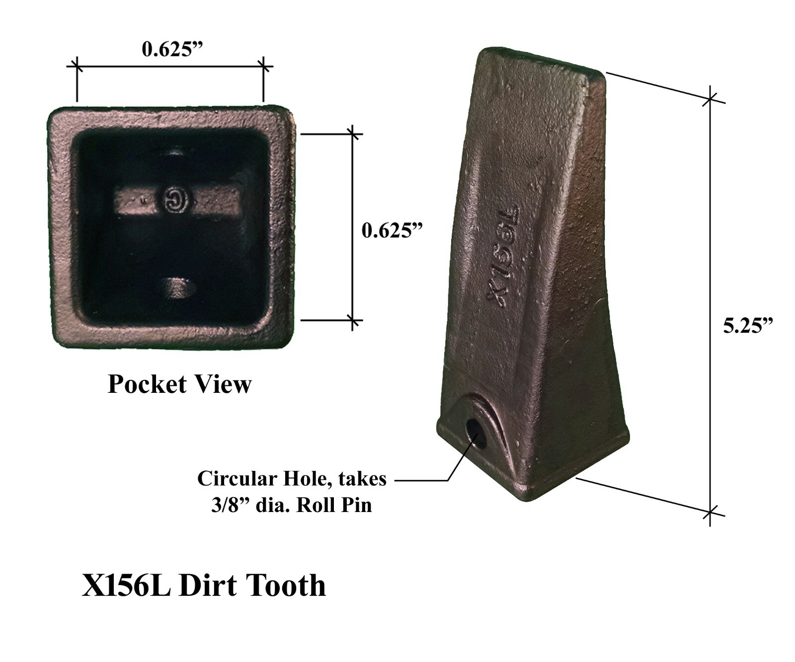 5 Mini Ex, Backhoe Bucket Shanks(1" Lip) w/ Teeth & Pins 550X156