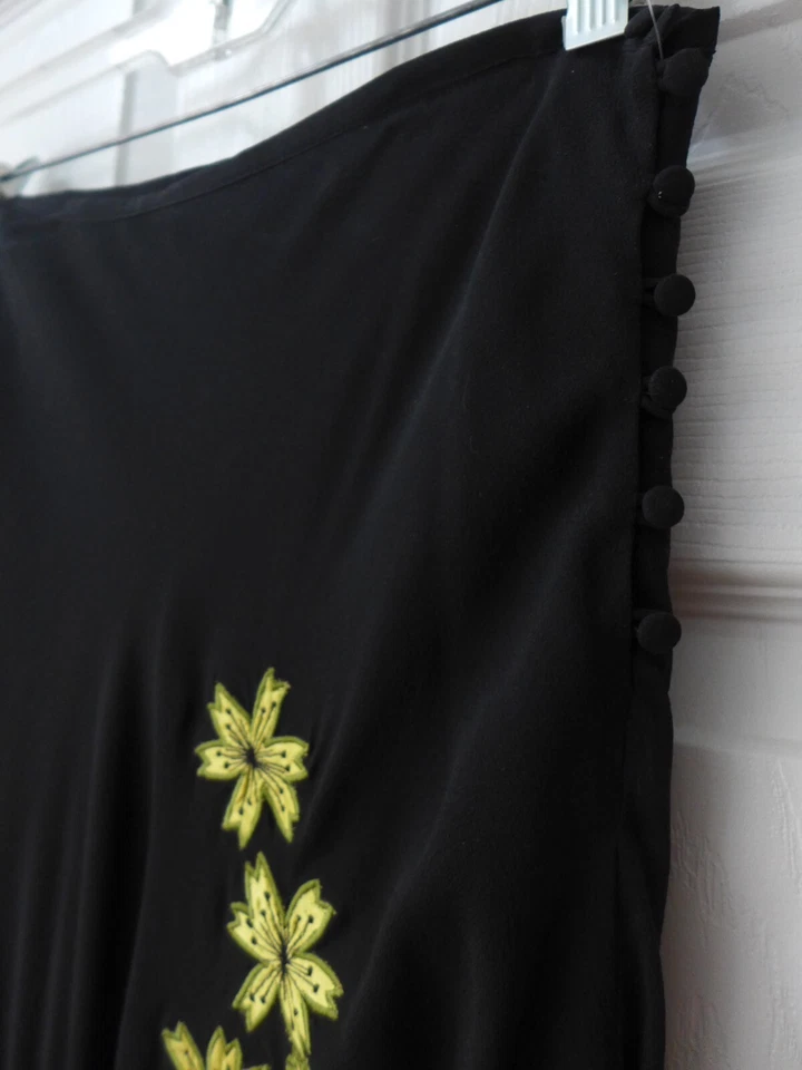 Falda Catherine Malandrino Vintage Años 80-90 Negra Seda Gasa Amarilla Flora 8 NUEVA Foto 3 de 4