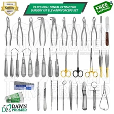 75 Pcs Oral Dental Extracting Surgery Kit Elevator Forceps Set German Grade