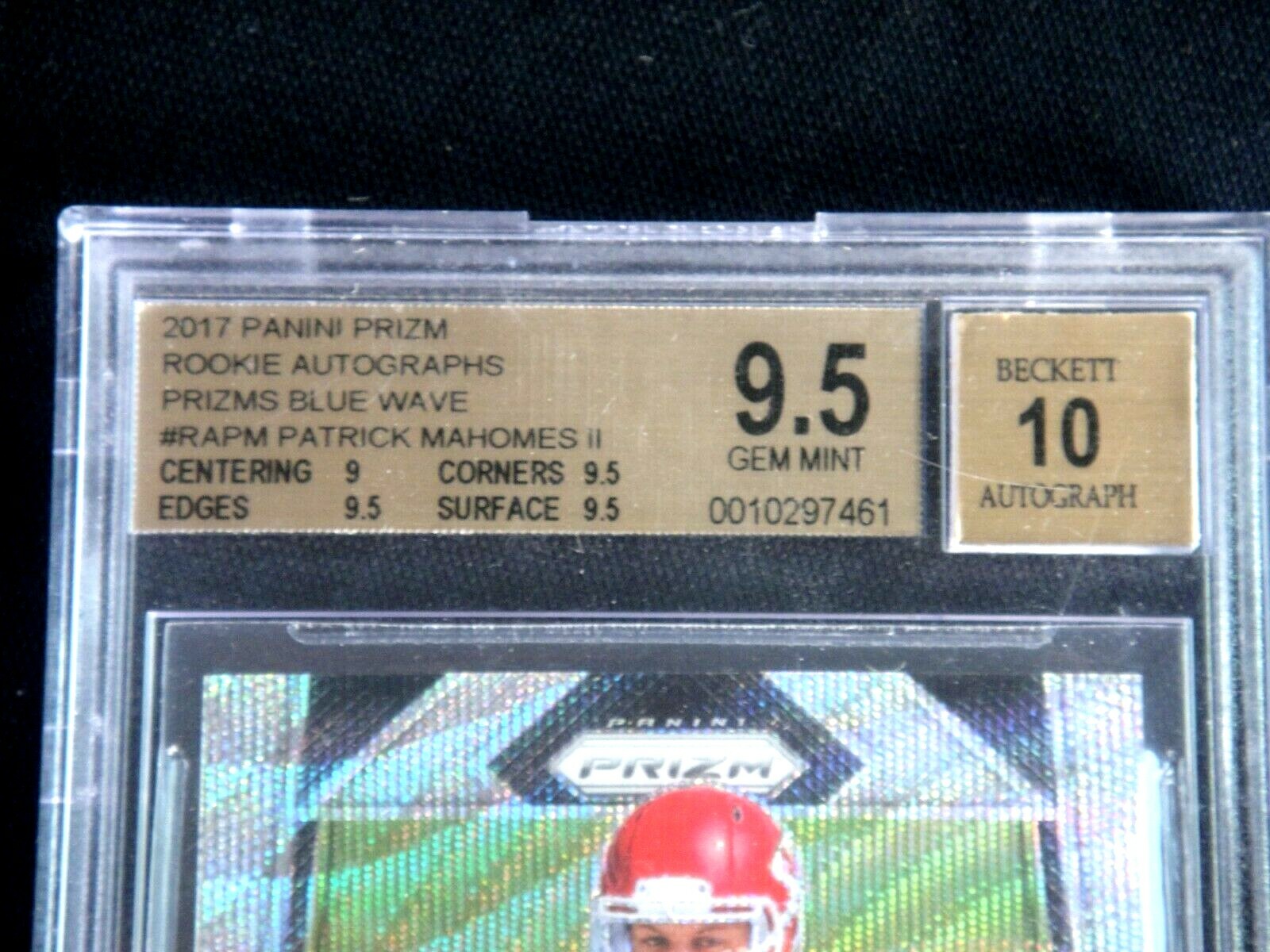 PATRICK MAHOMES BGS 9.5 GEM 2017 PANINI PRIZM ROOKIE BLUE WAVE AUTOGRAPH AUTO  view 4