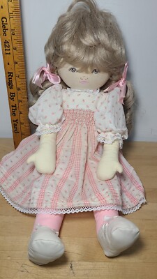 Vtg 80s Pauline Bjonness-Jacobsen Cloth 20'' Doll Pigtails Pink Floral Dress