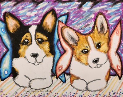 CORGI Faery Friends Original Pastel Painting 11x14 Artist KSams Pembroke Welsh