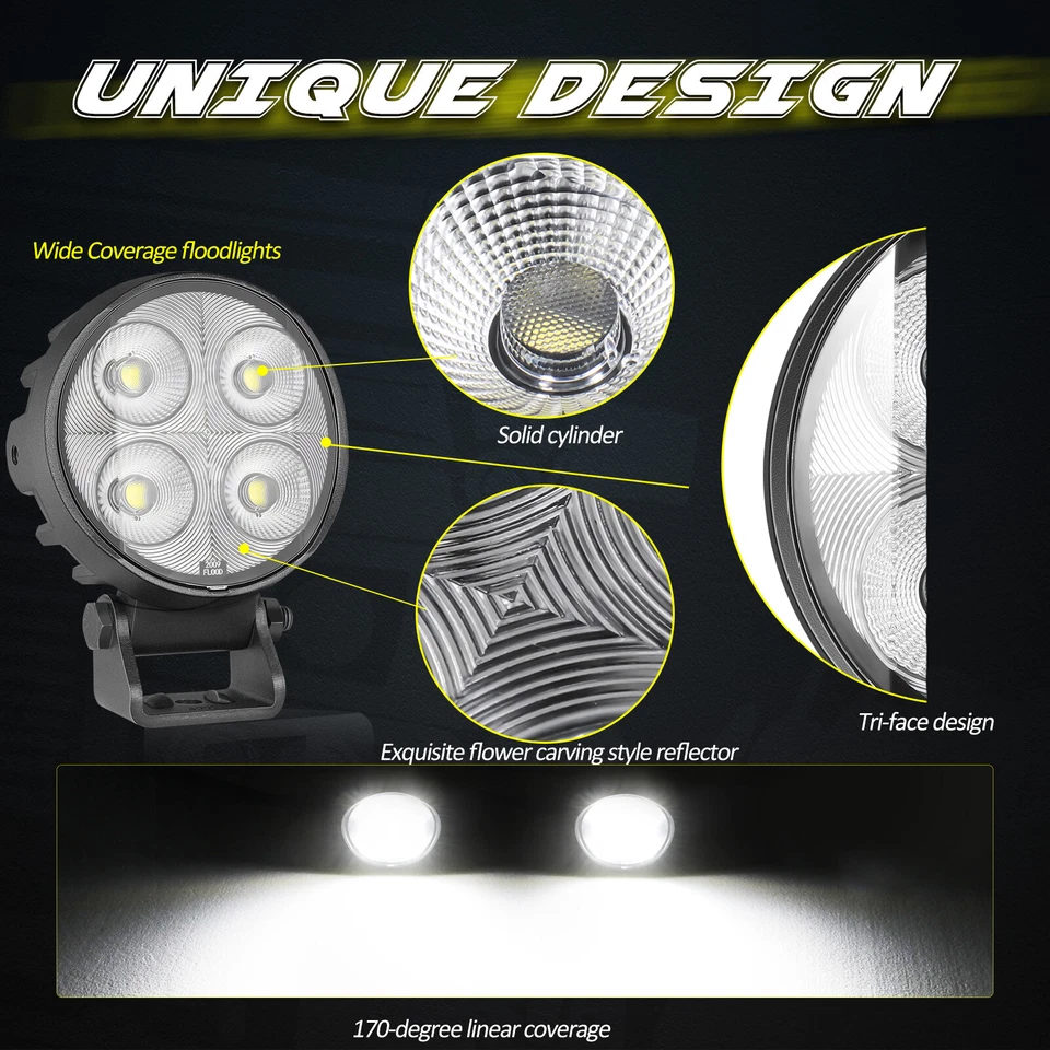 2X For Ford Bronco 4" 80W LED Round Off Road Combo Driving Lights Pods 6500k 12V - Image 4 of 4