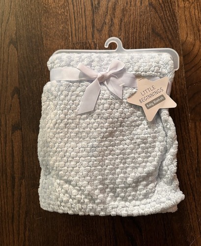 RARE HTF Little Beginnings Plush Blue Baby Blanket 30 X 36” Soft Textured NWT - Picture 2 of 4