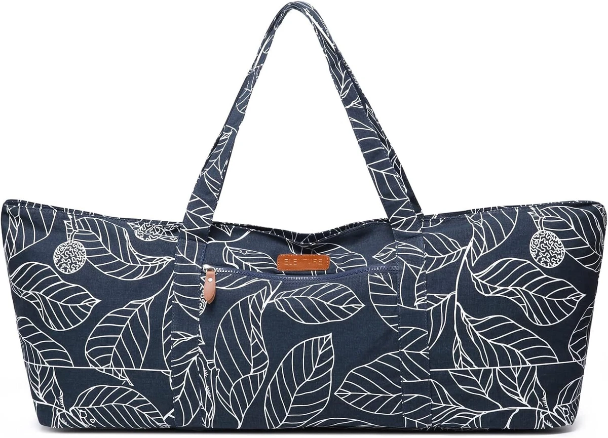 ELENTURE Large Yoga Mat Bag for 1/4 1/3 2/5 1/2-Inch Extra Navy Blue Leaves