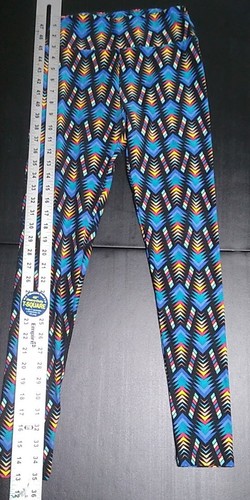 LuLaRoe Aztec Tribal Pattern Womens Leggings One Size Blue Yellow Red - Picture 4 of 7
