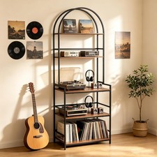 Tall Record Player Stand Table CD Storage Shelf for Bedroom/Living Room