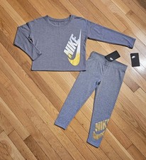 NEW Nike Little Girl Oversized Long Sleeve Crop Tee  Legging Set, Gray 6, 6X 