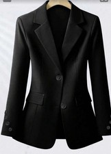 BLACK BLAZER WOMENS 2 BUTTON FRONT DOUBLE LAPEL NICELY FITTED NWOT SZ L PRETTY