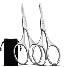 Facial Hair Scissors for Men Women - Eyebrow, Nose Hair, Beard, 2pcs Silver
