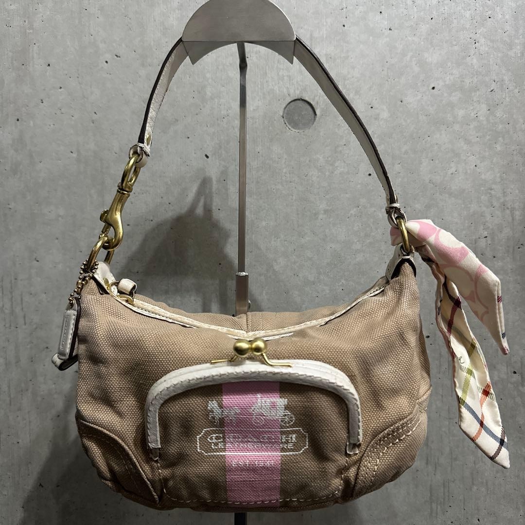 COACH shoulder bag hand Accessory Pouch: Canvas, Leather Snap
