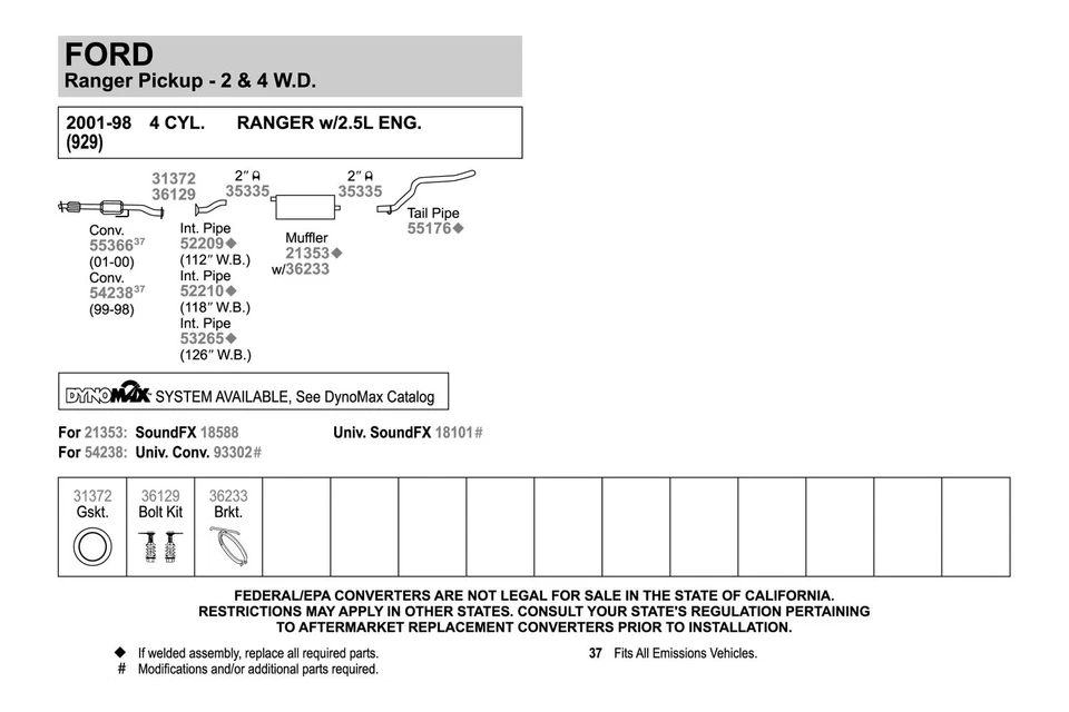 For Ford Ranger 1998-2003 Walker 55176 Aluminized Steel Exhaust Tailpipe - Image 4 of 4