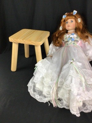 Donna Rupert ANGELIQUE 32” Sitting Porcelain Doll & Wood Stool