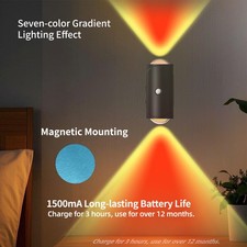 For 2PCS Motion Sensor Night Light Rechargeable Magnetic Wall Lamp Sconce RGB