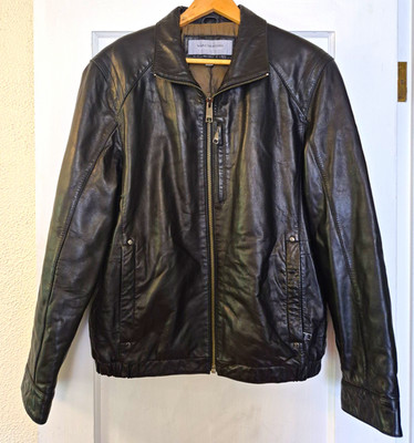 Marc New York Andrew Marc Men's Black Leather Zip Lined Jacket Size M 46''
