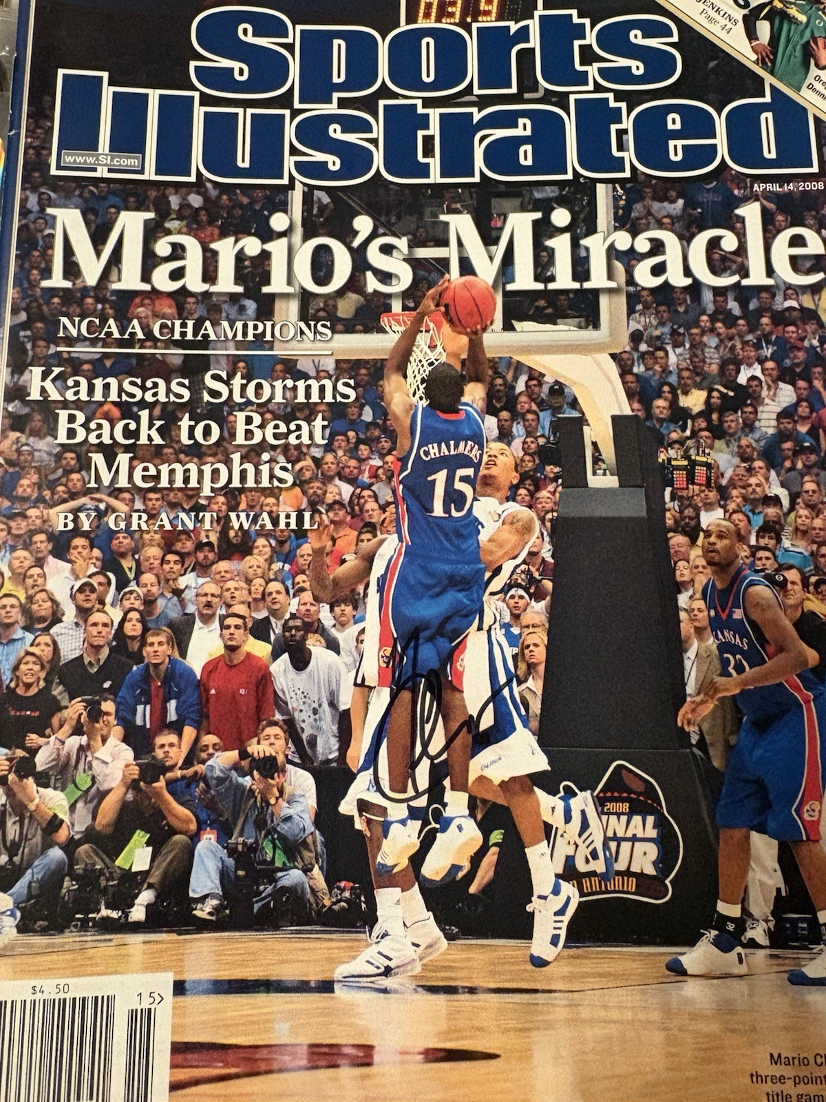 KANSAS JAYHAWKS MARIO CHALMERS SIGNED SPORTS ILLUSTRATED KU 2008 Magazine Auto