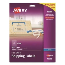 Avery® Clear Shipping Labels, Inkjet, 8 1/2 x 11, 10/Pack