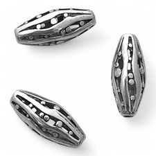 10 pcs Hollow Long Oval Spacer Beads Silver Stripes Dots Beading Findings 18x8mm