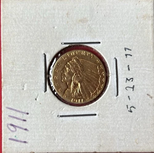 1911 U.S. 2 1/2 Dollar Quarter Eagle Gold Indian Coin Excellent Condition