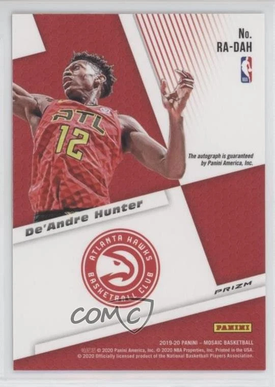 2019-20 Panini Mosaic Rookie Choice Fusion Red Prizm De'Andre Hunter Auto RC - Image 2 of 2