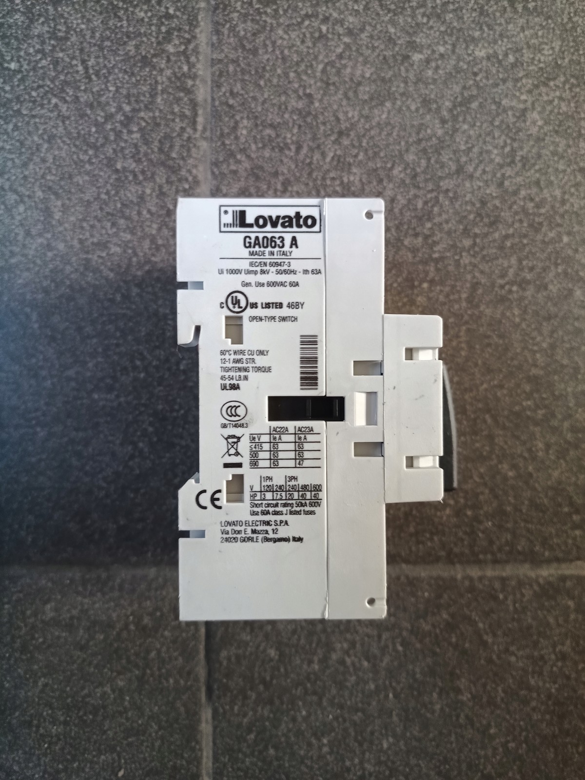 Lovato GA063A, Isolation Disconnector 3P 63A