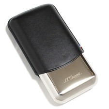 S.T.Dupont 183020  Black Leather & Metal Triple Cigar Case / Cigar Holder NEW