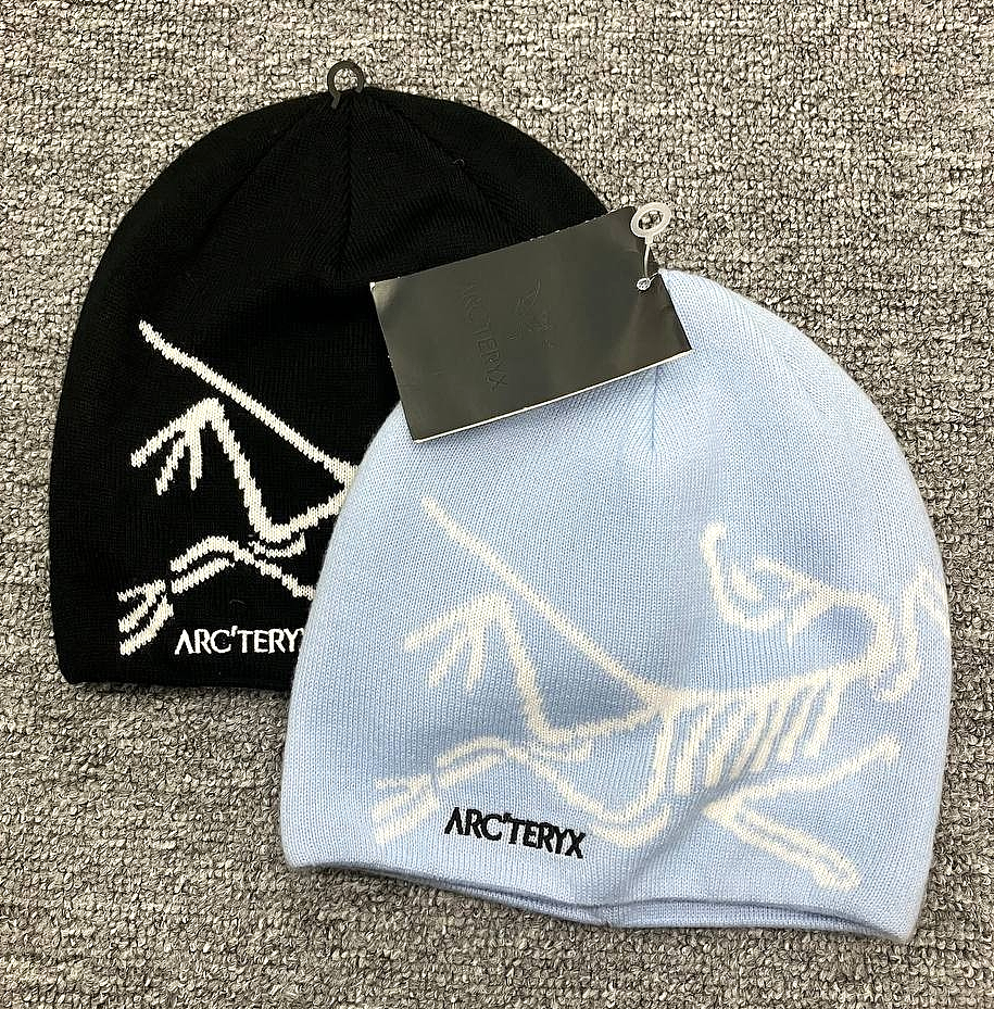 Arcteryx Bird Head Toque Beanie Black & Light Blue Wool Winter Hat