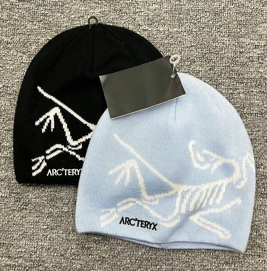 Arcteryx Bird Head Toque Beanie Black & Light Blue Wool Winter Hat Unisex NWT