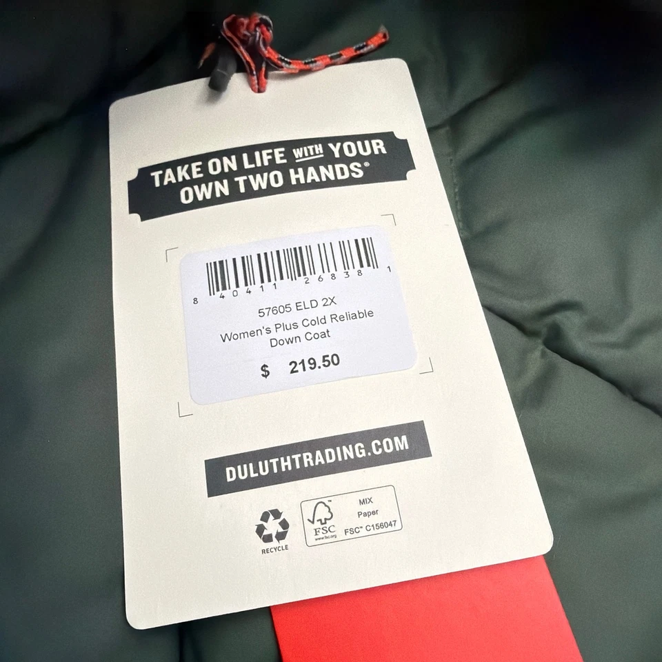 Duluth Trading Company Coat Womens 2X XXL Cold Reliable Down Green Hooded New - Image 2 of 4