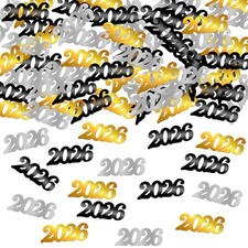 , Shiny New Years Confetti - Pack of 500 2026 Confetti Black, Gold and Silver