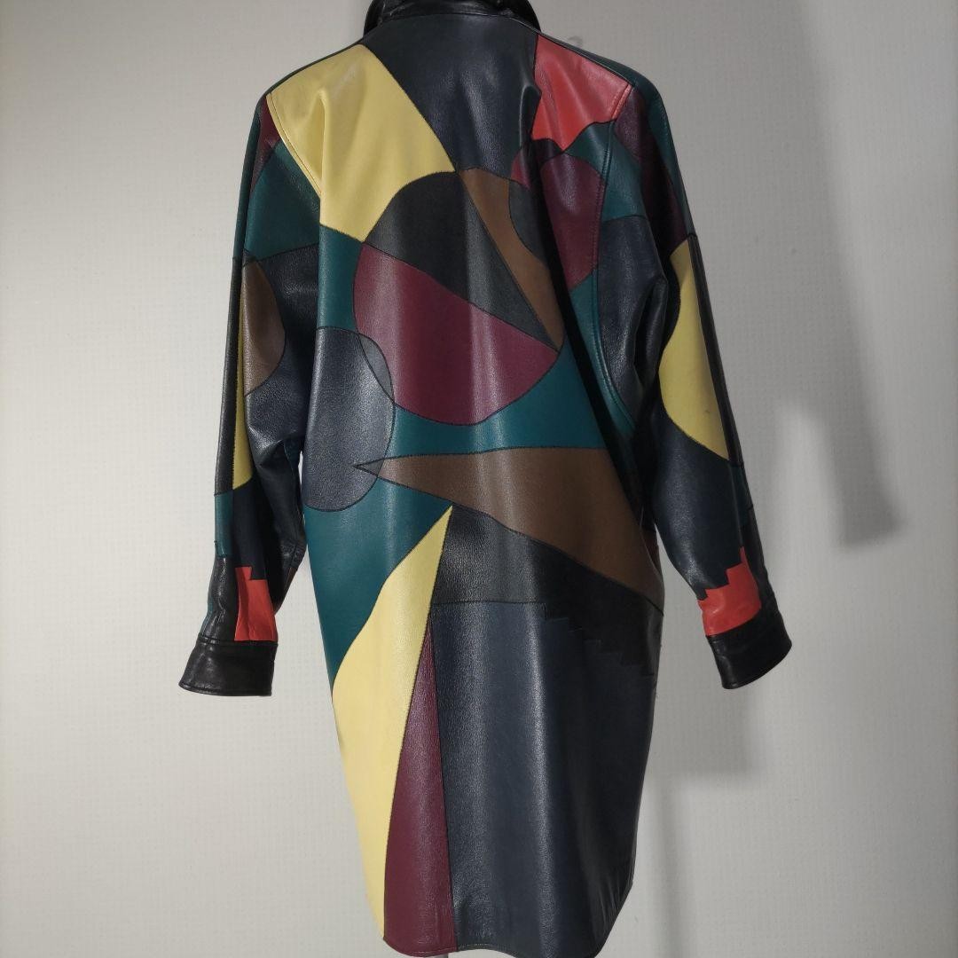Vintage Leather Coat Patchwork Crazy Pattern Men’… - image 8